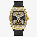 GUESS GOLD TONE CASE BLACK GENUINE LEATHER/SILICONE WATCH