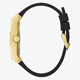 GUESS GOLD TONE CASE BLACK GENUINE LEATHER/SILICONE WATCH