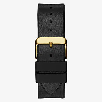GUESS GOLD TONE CASE BLACK GENUINE LEATHER/SILICONE WATCH
