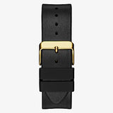 GUESS GOLD TONE CASE BLACK GENUINE LEATHER/SILICONE WATCH