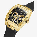GUESS GOLD TONE CASE BLACK GENUINE LEATHER/SILICONE WATCH