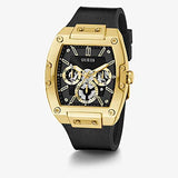 GUESS GOLD TONE CASE BLACK GENUINE LEATHER/SILICONE WATCH