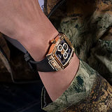 GUESS GOLD TONE CASE BLACK GENUINE LEATHER/SILICONE WATCH