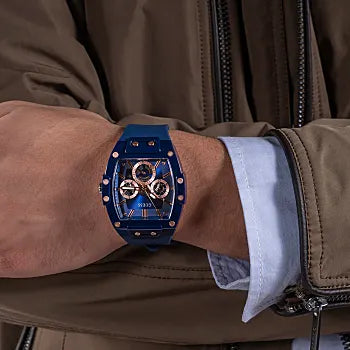 GUESS BLUE CASE BLUE SILICONE WATCH