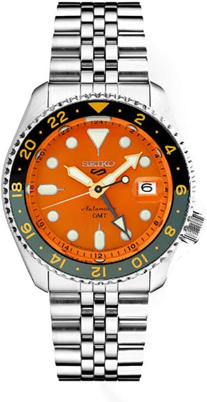 SEIKO SSK005 5 Sports Men's Watch Silver-Tone 42.5mm Stainless Steel, Orange