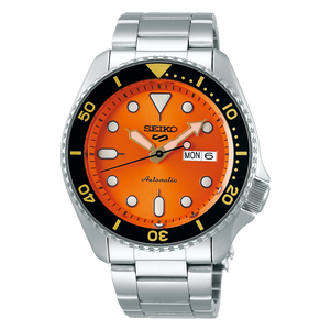 Seiko 5 Automatic Orange Dial Steel Bracelet Men's Watch SRPD59 NWT Day And Date