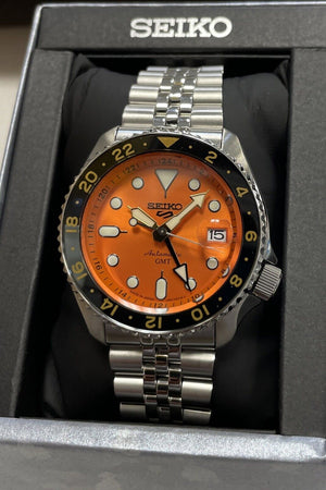 SEIKO SSK005 5 Sports Men's Watch Silver-Tone 42.5mm Stainless Steel, Orange