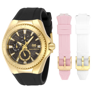 TechnoMarine Para Mujer TM-124023 Cruise Original 40mm Esfera Dorada/Negro con 3 Correas