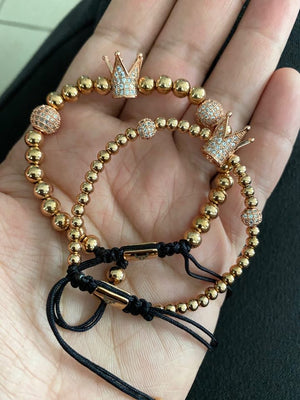 SET DE CORONA INCLUYE DOS PULSERA COLOR ORO ROSADO - techno305