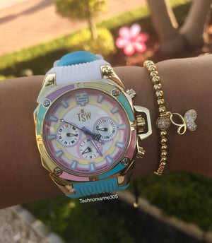 Technosport TS-100-S38G with White & Blue Straps - techno305