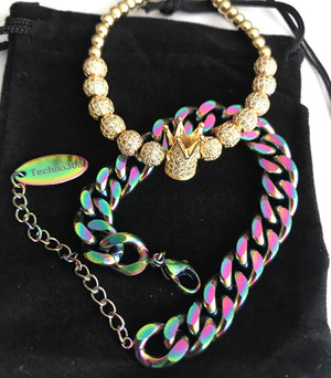Iridescent (Tornasol) & Crown Bracelet Set - techno305