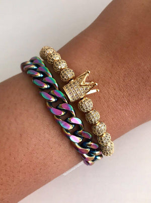 Iridescent (Tornasol) & Crown Bracelet Set - techno305