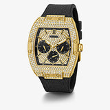 GUESS GOLD TONE CASE BLACK GENUINE LEATHER/SILICONE WATCH