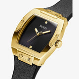 GUESS GOLD TONE CASE BLACK GENUINE LEATHER/SILICONE WATCH