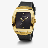 GUESS GOLD TONE CASE BLACK GENUINE LEATHER/SILICONE WATCH