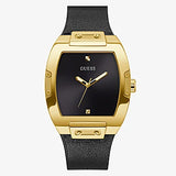 GUESS GOLD TONE CASE BLACK GENUINE LEATHER/SILICONE WATCH