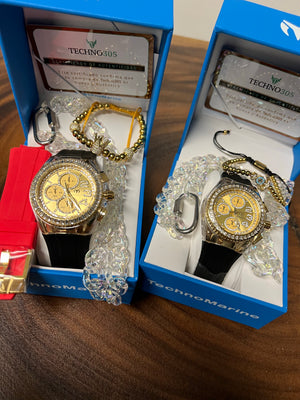 New Set Technomarine Gold and Gold diamond Limited Edition 2022 46mm y 40mm Dos cadena y dos pulsera gratis
