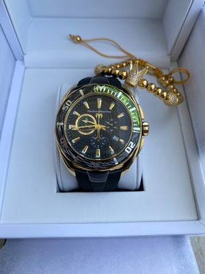 NEW Technomarine  Gold and Black W/ Green  + Pulsera Gratis - techno305
