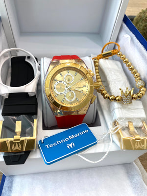 TECHNOMARINE GOLD AND GOLD  46MM  3 CORREAS + Pulsera Gratis - techno305
