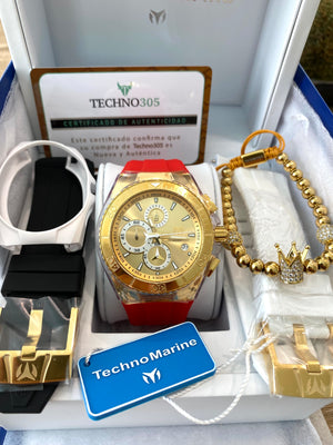 TECHNOMARINE GOLD AND GOLD  46MM  3 CORREAS + Pulsera Gratis - techno305