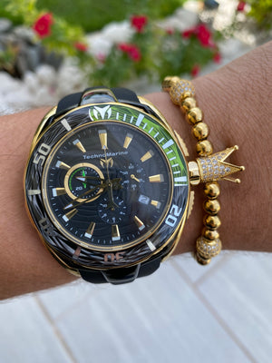 NEW Technomarine  Gold and Black W/ Green  + Pulsera Gratis - techno305