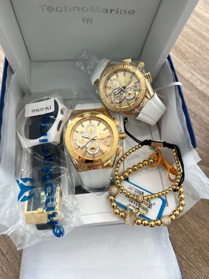 Set Technomarine  Gold and Gold Para pareja + pulsera Gratis