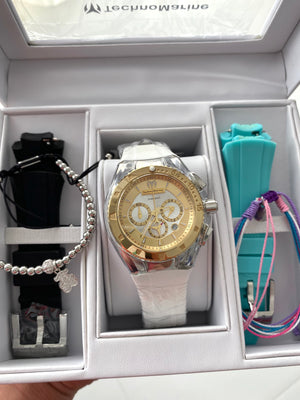 Technomarine Plata y Oro 40mm  con tres Correas y dos pulseras - techno305
