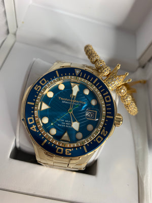 NEW 2019 Technomarine TM-118075 Grand Cruise Blue Reef Gold/Blue Dial AUTOMATIC + Pulsera - techno305