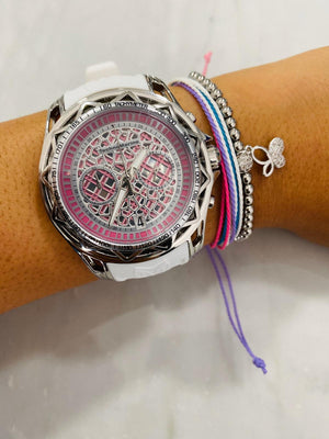 Technomarine Pink, Silver Dial + pulseras gratis - techno305