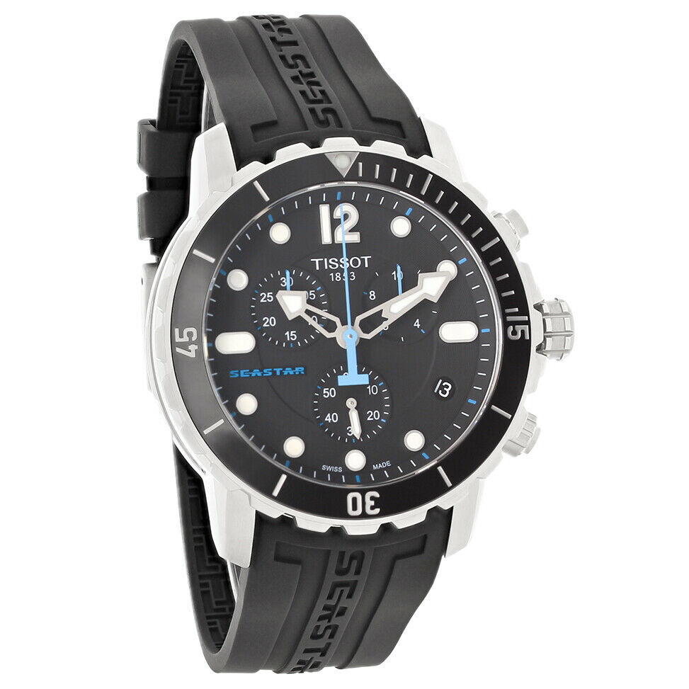 issot Seastar Mens Black Rubber Swiss Quartz Watch - techno305