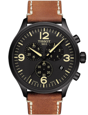 TISSOT CHRONO XL BLACK DIAL BROWN LEATHER MENS - techno305