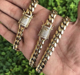 Men Cuban Miami Link Bracelet & Chain Set 14k 12mm *Diamond Clasp - techno305